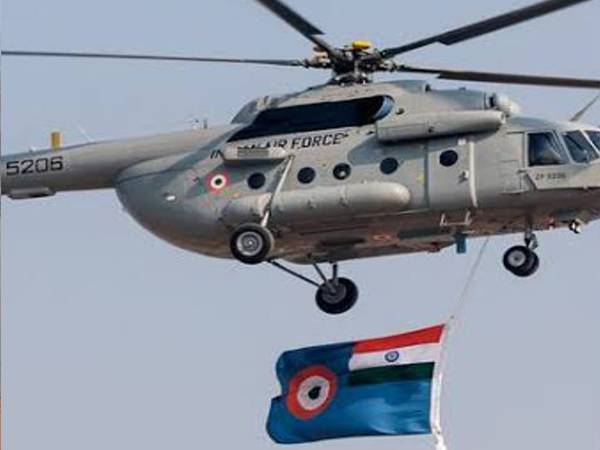 Flag IAF Helicopter During Flight Past Indian Air Force Aerial Flag