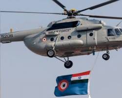 Flag IAF Helicopter During Flight Past Indian Air Force Aerial Flag
