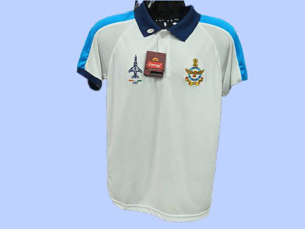 White T Shirt with Sky Blue Shoulder Indian Air Force Sports Polo